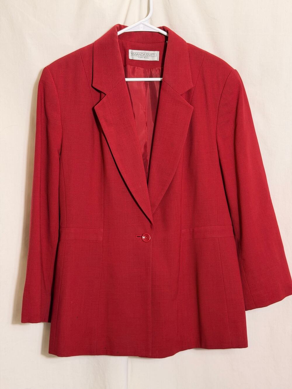 Vintage Amanda Smith Pure Wool Red Blazer Jacket Size 14 Career Office 90s